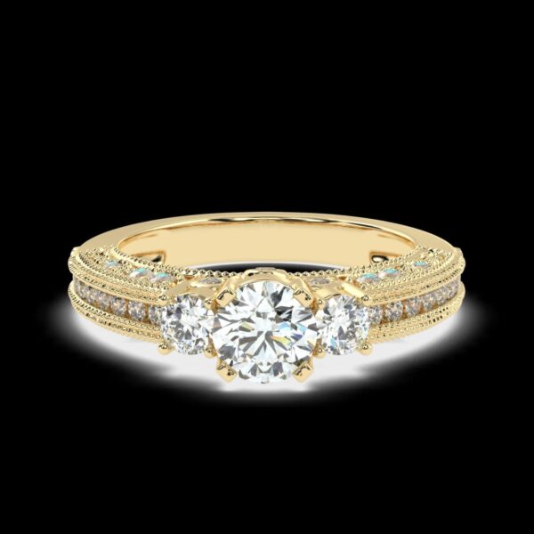 Three Stone Engagement Diamond Ring Made In 18 / 14 / 10 KT Gold Embellished With Certified Lab Diamonds For Wedding And Anniversary Gift
