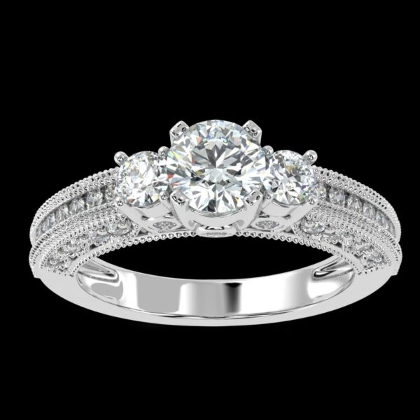 Three Stone Engagement Diamond Ring Made In 18 / 14 / 10 KT Gold Embellished With Certified Lab Diamonds For Wedding And Anniversary Gift