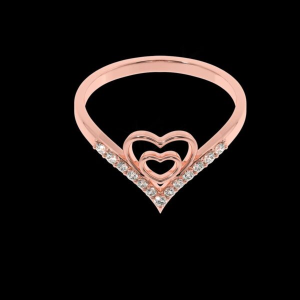 Double Heart Gold Ring Made In 18/14/10 KT Gold Embellished With Certified Lab Diamonds For Wedding And Anniversary Gift For Special Person