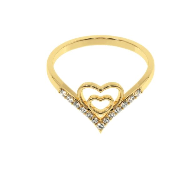 Double Heart Gold Ring Made In 18/14/10 KT Gold Embellished With Certified Lab Diamonds For Wedding And Anniversary Gift For Special Person