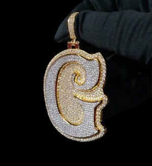 Iced Out Initial G Letter Pendant 3"Long 1.25"Wide Made In 925 Sterling Silver Embellished With Shinny Moissanite Diamonds For Birthday Gift