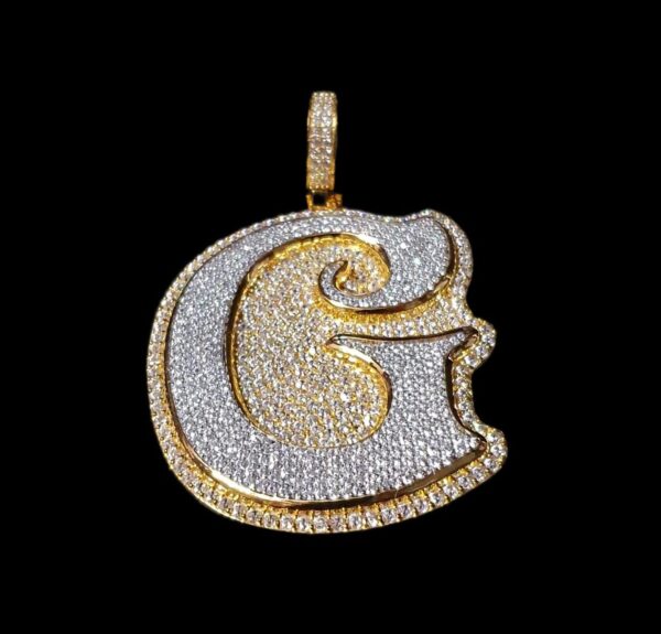 Iced Out Initial G Letter Pendant 3"Long 1.25"Wide Made In 925 Sterling Silver Embellished With Shinny Moissanite Diamonds For Birthday Gift