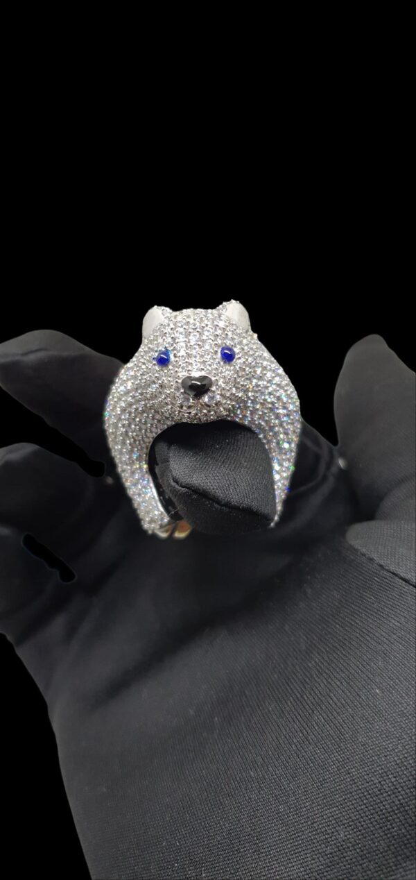 Iced Out Bear Shape Animal Ring Made in 925 Sterling Silver Embellished With Shinny Moissanite Stones For The Birthday Gift , Unisex Ring