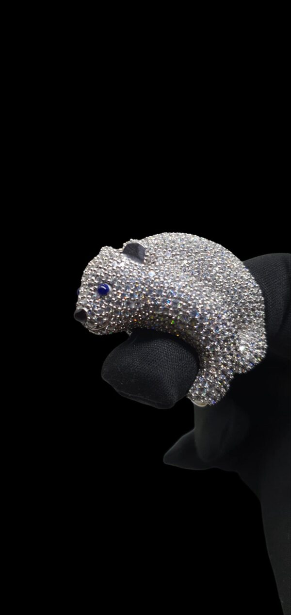Iced Out Bear Shape Animal Ring Made in 925 Sterling Silver Embellished With Shinny Moissanite Stones For The Birthday Gift , Unisex Ring