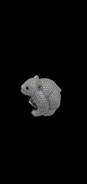 Iced Out Bear Shape Animal Ring Made in 925 Sterling Silver Embellished With Shinny Moissanite Stones For The Birthday Gift , Unisex Ring
