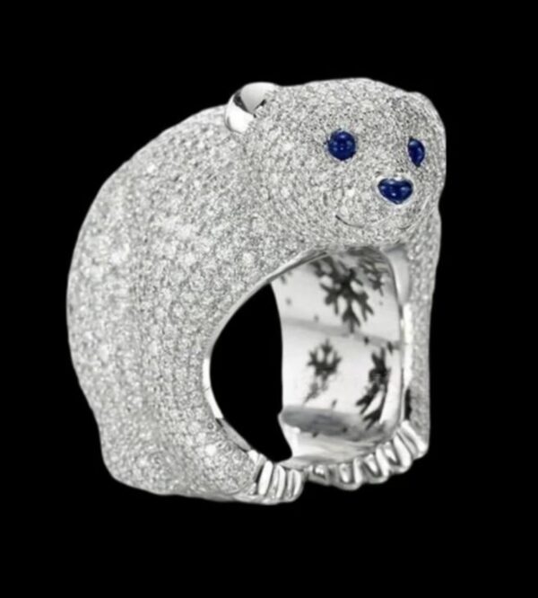 Iced Out Bear Shape Animal Ring Made in 925 Sterling Silver Embellished With Shinny Moissanite Stones For The Birthday Gift , Unisex Ring