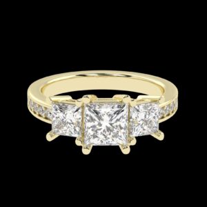 3 Stone Princess Cut Diamond Ring Made In 18 / 14 /10 KT Gold Studded With Certified Lab Diamonds For Anniversary And Birthday Gift
