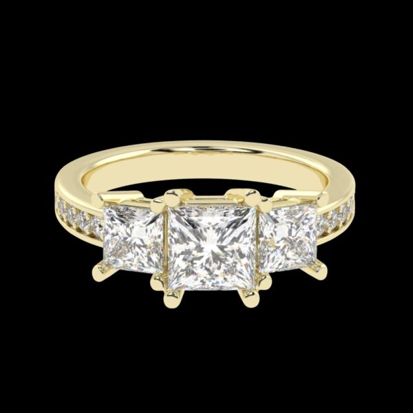 3 Stone Princess Cut Diamond Ring Made In 18 / 14 /10 KT Gold Studded With Certified Lab Diamonds For Anniversary And Birthday Gift