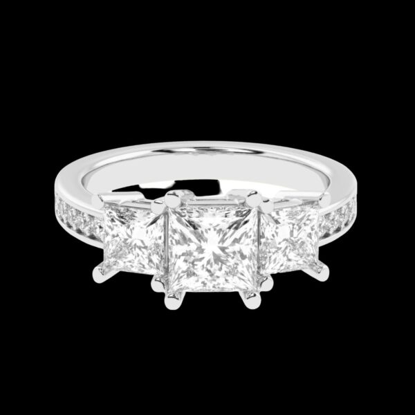 3 Stone Princess Cut Diamond Ring Made In 18 / 14 /10 KT Gold Studded With Certified Lab Diamonds For Anniversary And Birthday Gift