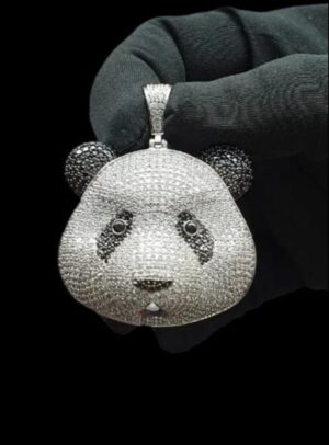 3D Panda Face Pendant Made in 925 Sterling Silver Embellished with Shinny Moissanite Diamond For Birthday,Special Gift Of Love And Affection