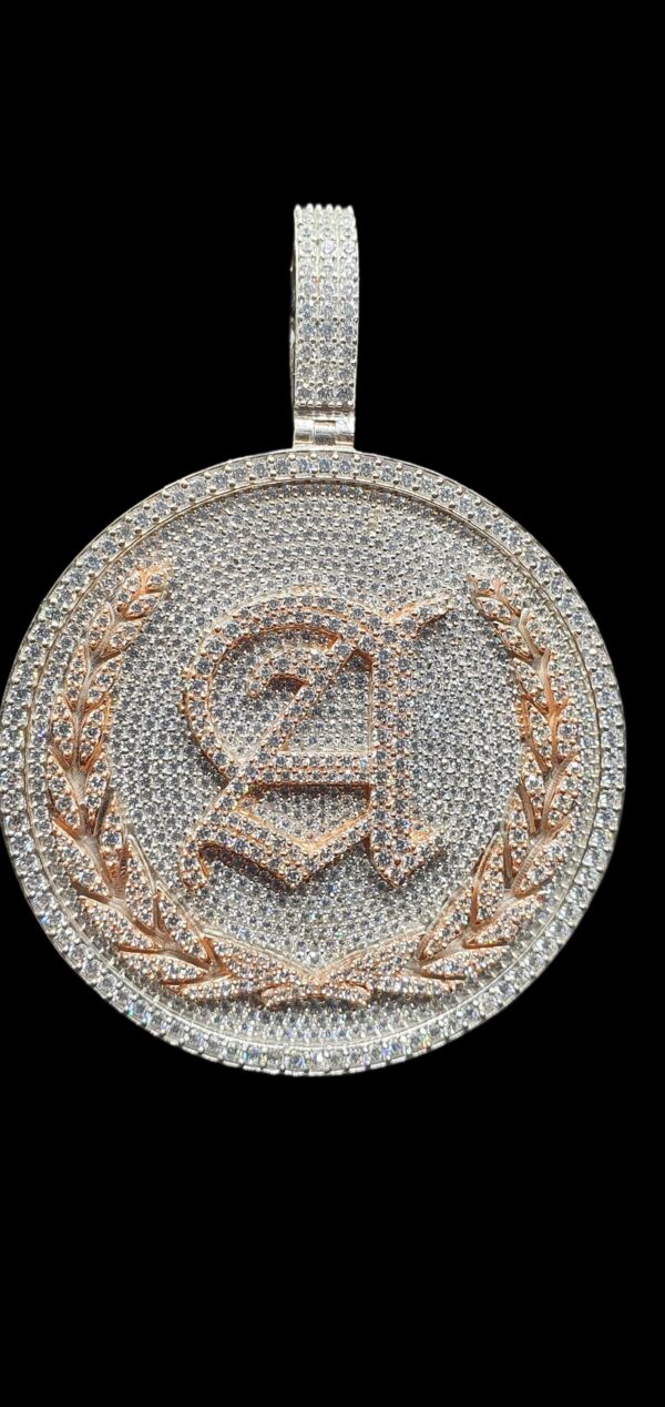 2"Circle With Any Letters In Center Pendant Made in 925Sterling Silver Studded with Shinny Moissanite Diamond For Birthday And Memorial Gift