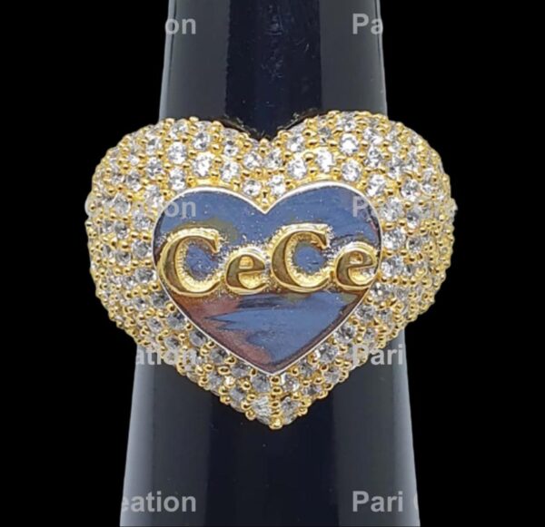 Iced Out Heart Shape Custom Name Ring Made In 925 Sterling Silver With Moissanite/CZ Stones, Any Name Can be Customize, Valentine Gift