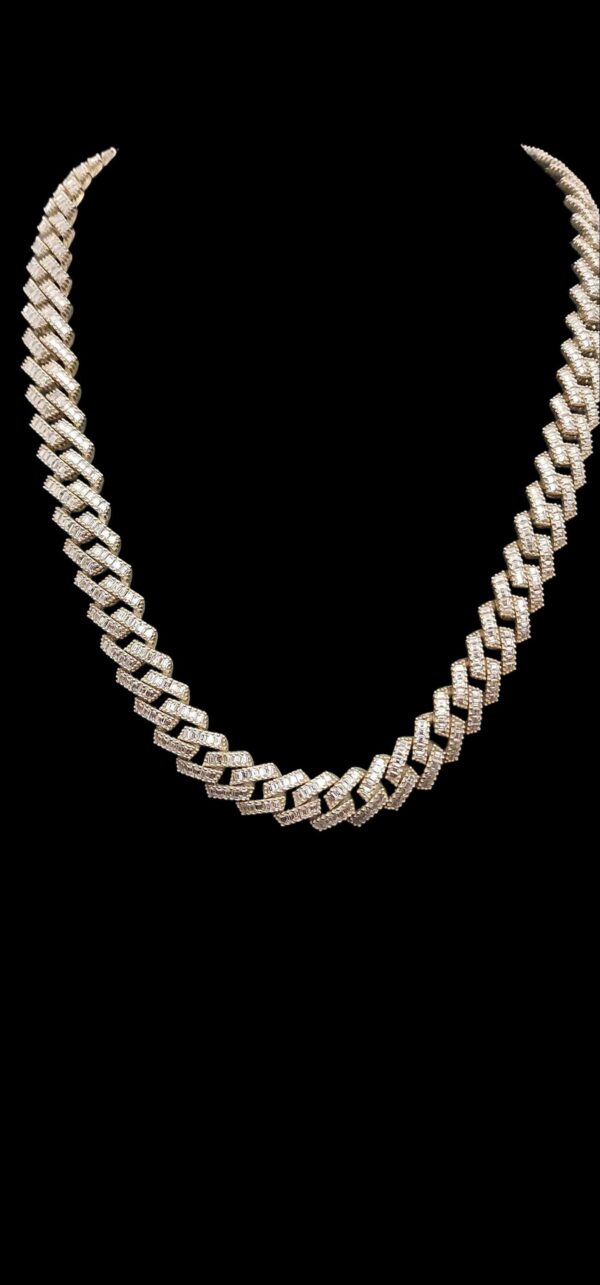 Iced Out 12 mm Miami Cuban Baguette Chain Made In 10 KT Gold & 925 Sterling Silver Embellished With Shinny Moissanite Diamonds For The Gift