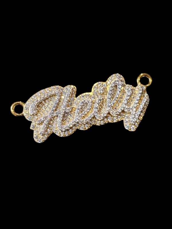 Iced Out Any Name Pendant 0.75" Long 2" Wide Made in 925 Sterling Silver Embellished With Shinny Moissanite Diamonds For Birthday Gift