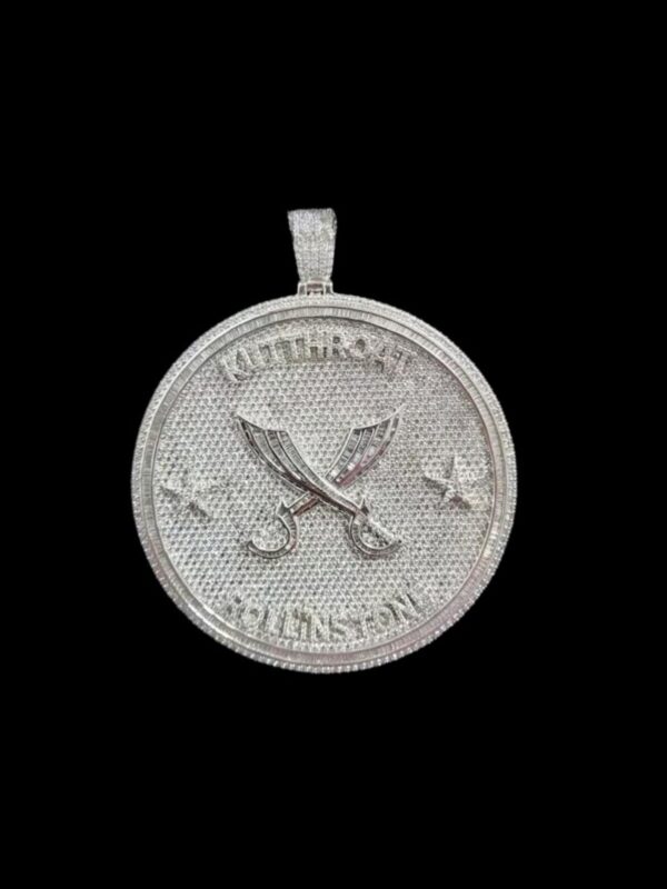 Iced Out Customized Circle Pendant 4" Size Made in 925 Sterling Silver Studded with Shinny Moissanite Diamond For Birthday And Memorial Gift