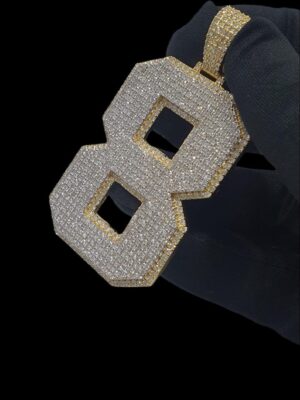 Iced Out Number Pendant Made In 925 Sterling Silver Embellished With Shinny Moissanite Diamonds For Birthday And Memorial Gift
