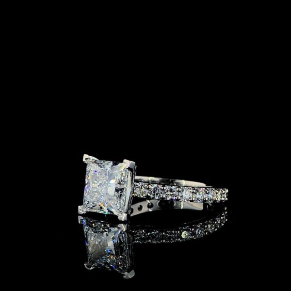 Solitaire Princess 4CT Diamond Ring With Band Made In 18/14/10KT Gold Studded With Shinny Moissanite Diamond For Anniversary Gift For Her