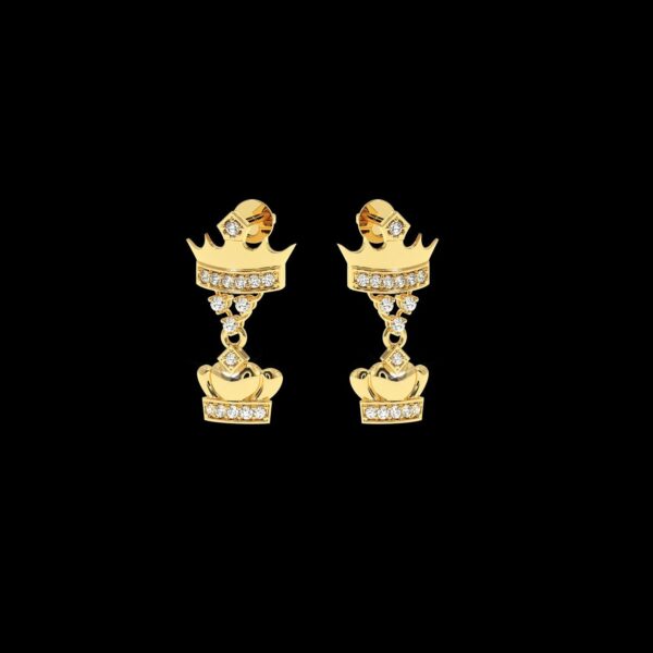 VVS Gems Crown Drop Earring Made In 18 / 14 / 10 KT Gold Embellished With Certified Lab Diamonds For The Birthday And Anniversary Gift