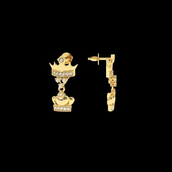 VVS Gems Crown Drop Earring Made In 18 / 14 / 10 KT Gold Embellished With Certified Lab Diamonds For The Birthday And Anniversary Gift