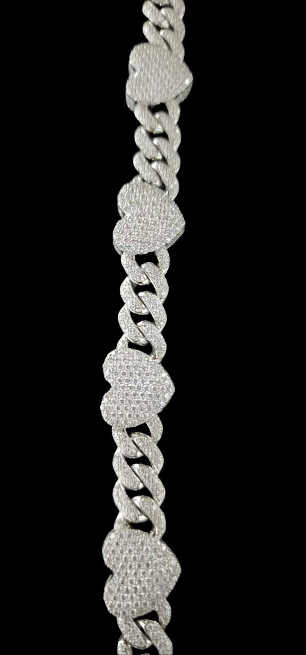 Iced Out Heart Cuban Link Bracelet Made in 925 Sterling Silver Embellished With Shinny Moissanite Diamonds For Birthday And Anniversary Gift