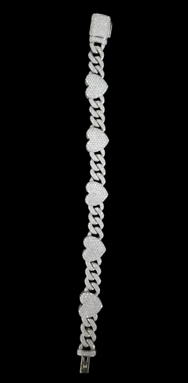 Iced Out Heart Cuban Link Bracelet Made in 925 Sterling Silver Embellished With Shinny Moissanite Diamonds For Birthday And Anniversary Gift