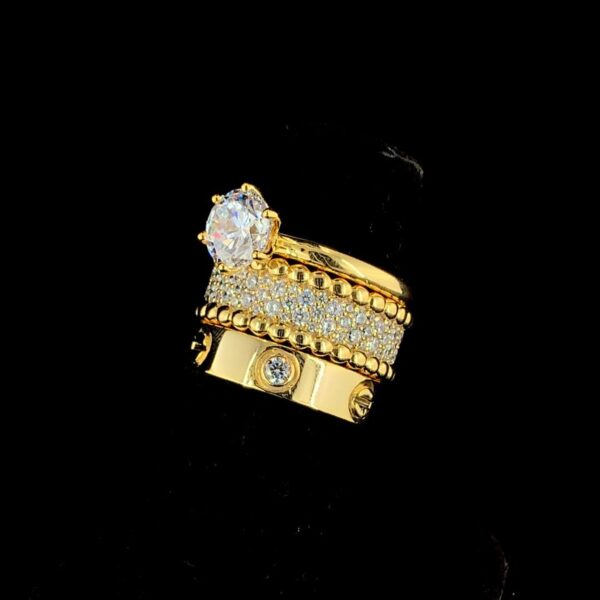 Iced Out Three Ring Set Made In 14/10 KT Gold Studded With Shinny Moissanite Diamonds For Birthday And Anniversary Gift To Special Person