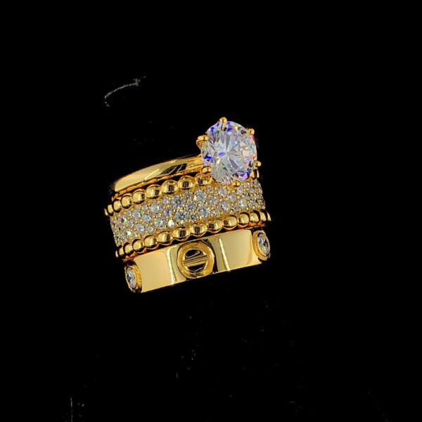 Iced Out Three Ring Set Made In 14/10 KT Gold Studded With Shinny Moissanite Diamonds For Birthday And Anniversary Gift To Special Person