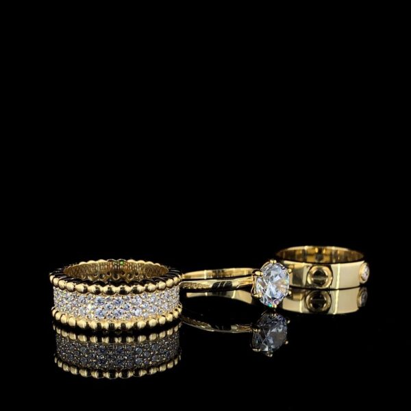 Iced Out Three Ring Set Made In 14/10 KT Gold Studded With Shinny Moissanite Diamonds For Birthday And Anniversary Gift To Special Person