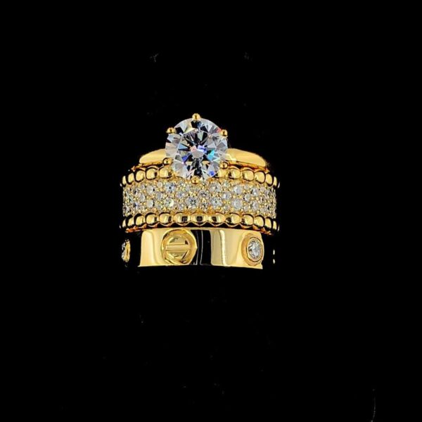 Iced Out Three Ring Set Made In 14/10 KT Gold Studded With Shinny Moissanite Diamonds For Birthday And Anniversary Gift To Special Person