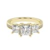 3 Stone Princess Cut Diamond Ring Made In 18 / 14 /10 KT Gold Studded With Certified Lab Diamonds For Anniversary And Birthday Gift