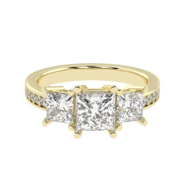 3 Stone Princess Cut Diamond Ring Made In 18 / 14 /10 KT Gold Studded With Certified Lab Diamonds For Anniversary And Birthday Gift