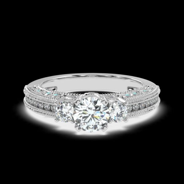 Three Stone Engagement Diamond Ring Made In 18 / 14 / 10 KT Gold Embellished With Certified Lab Diamonds For Wedding And Anniversary Gift