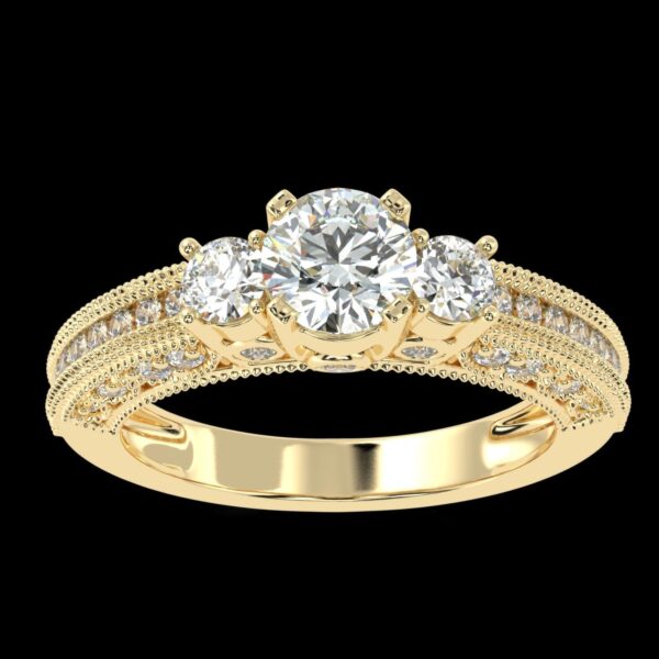 Three Stone Engagement Diamond Ring Made In 18 / 14 / 10 KT Gold Embellished With Certified Lab Diamonds For Wedding And Anniversary Gift