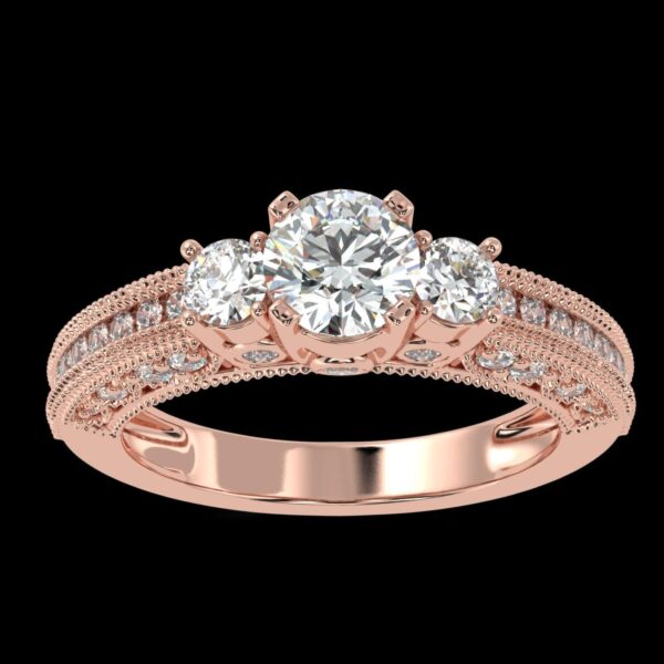 Three Stone Engagement Diamond Ring Made In 18 / 14 / 10 KT Gold Embellished With Certified Lab Diamonds For Wedding And Anniversary Gift