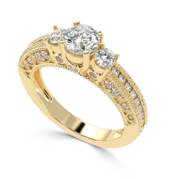 Three Stone Engagement Diamond Ring Made In 18 / 14 / 10 KT Gold Embellished With Certified Lab Diamonds For Wedding And Anniversary Gift