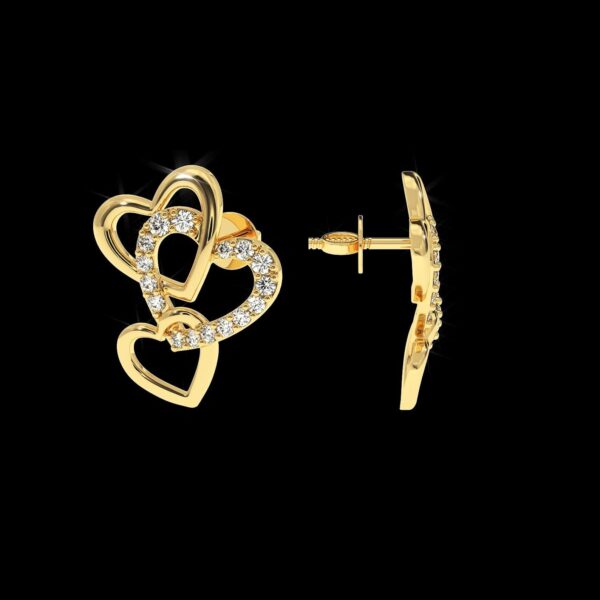 Heart Shape Stud Valentine Gift Earring Made In 18 / 14 / 10 KT Gold Embellished With Certified Lab Diamond For Wedding And Anniversary Gift