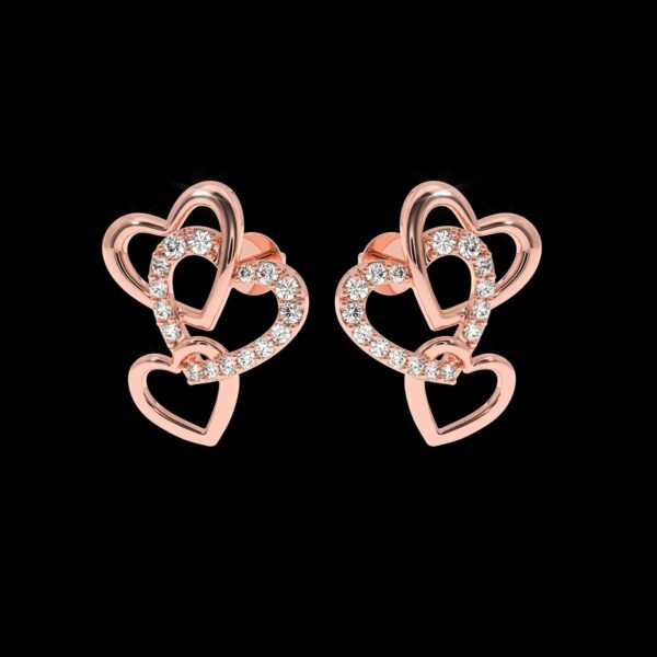 Heart Shape Stud Valentine Gift Earring Made In 18 / 14 / 10 KT Gold Embellished With Certified Lab Diamond For Wedding And Anniversary Gift
