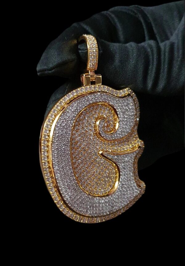 Iced Out Initial G Letter Pendant 3"Long 1.25"Wide Made In 925 Sterling Silver Embellished With Shinny Moissanite Diamonds For Birthday Gift