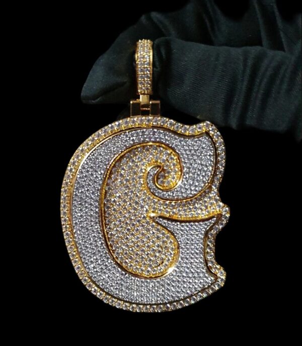 Iced Out Initial G Letter Pendant 3"Long 1.25"Wide Made In 925 Sterling Silver Embellished With Shinny Moissanite Diamonds For Birthday Gift