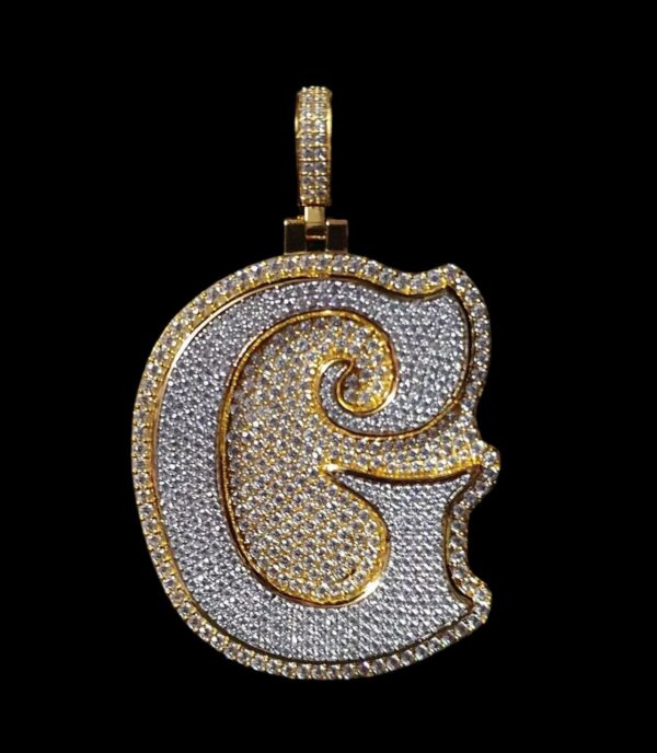 Iced Out Initial G Letter Pendant 3"Long 1.25"Wide Made In 925 Sterling Silver Embellished With Shinny Moissanite Diamonds For Birthday Gift