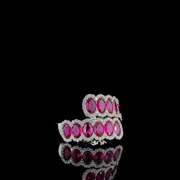 Cluster Oval Ruby Ring Made In 18 / 14 / 10 KT Gold Embellished With Shinny Moissanite Diamonds And Ruby For Birthday And Anniversary Gift
