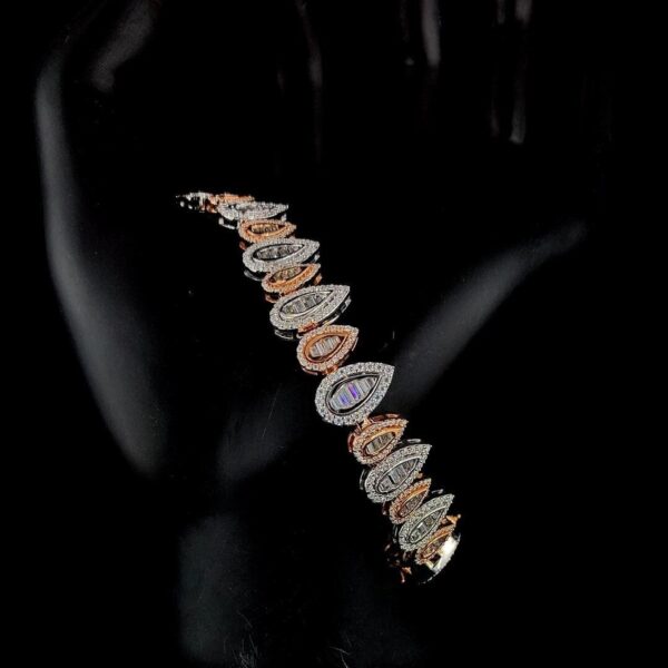 Pear Shaped Diamond Bracelet in Mixed Tones Made In 18/14/10KT Gold Studded With Shinny Moissanite Diamond For Birthday And Anniversary Gift