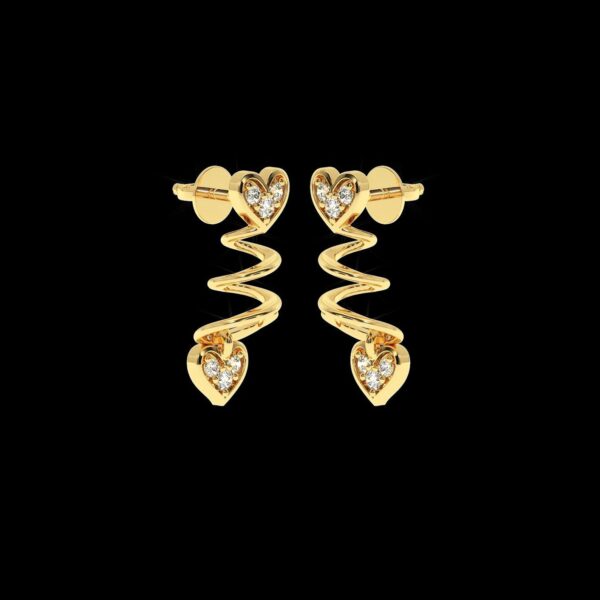 Heart Drop Gold Earring Made In 18 / 14 /10 KT Gold Embellished With Certified Lab Diamonds For Wedding And Anniversary Gift