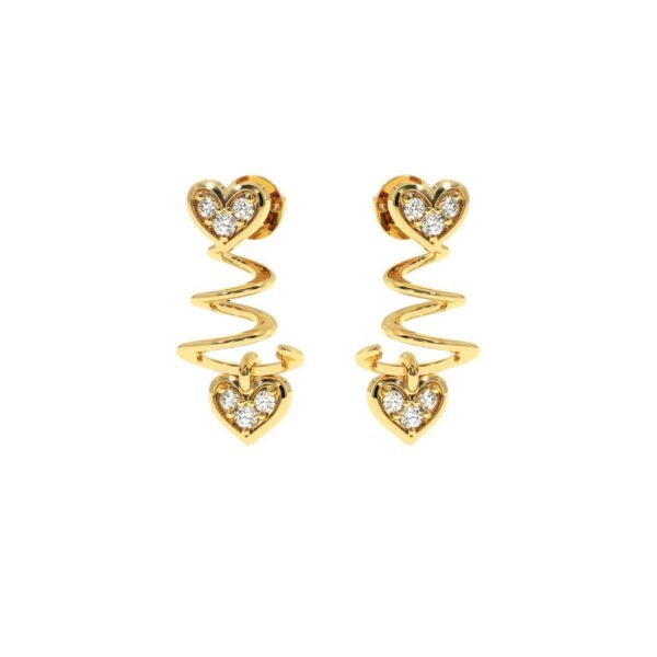 Heart Drop Gold Earring Made In 18 / 14 /10 KT Gold Embellished With Certified Lab Diamonds For Wedding And Anniversary Gift