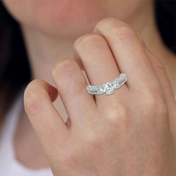 Three Stone Engagement Diamond Ring Made In 18 / 14 / 10 KT Gold Embellished With Certified Lab Diamonds For Wedding And Anniversary Gift