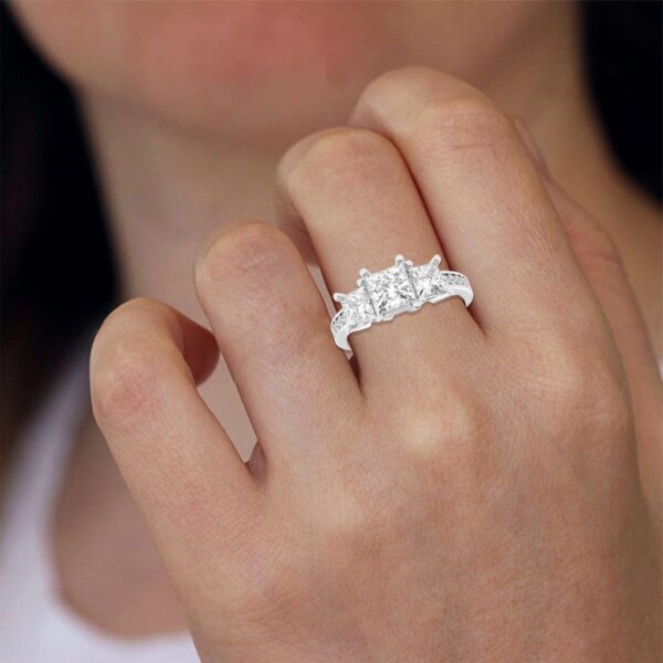 3 Stone Princess Cut Diamond Ring Made In 18 / 14 /10 KT Gold Studded With Certified Lab Diamonds For Anniversary And Birthday Gift