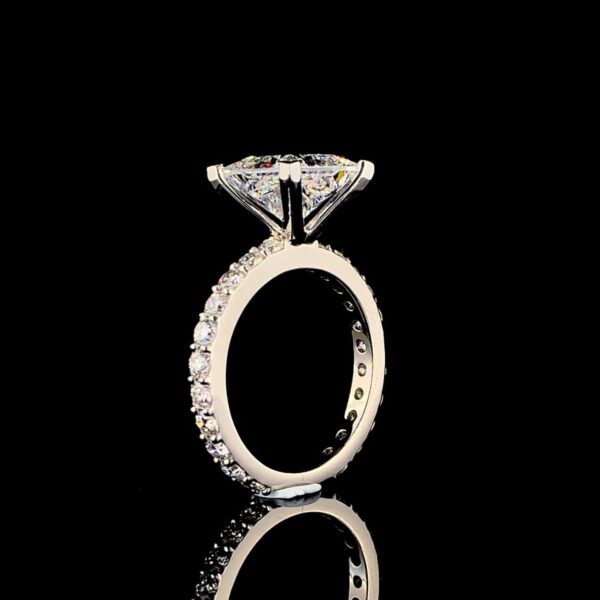 Solitaire Princess 4CT Diamond Ring With Band Made In 18/14/10KT Gold Studded With Shinny Moissanite Diamond For Anniversary Gift For Her