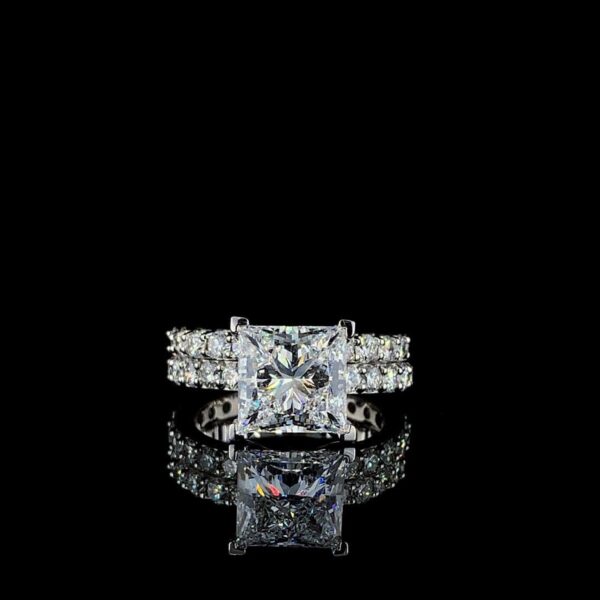 Solitaire Princess 4CT Diamond Ring With Band Made In 18/14/10KT Gold Studded With Shinny Moissanite Diamond For Anniversary Gift For Her