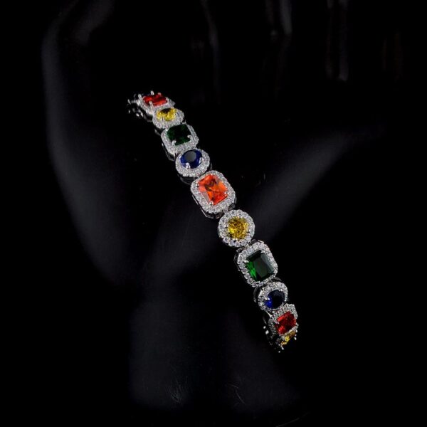 Multi Color Stone Diamond Bracelet Made In 925 Sterling Silver Embellished With Shinny Moissanite Diamonds For Birthday And Anniversary Gift