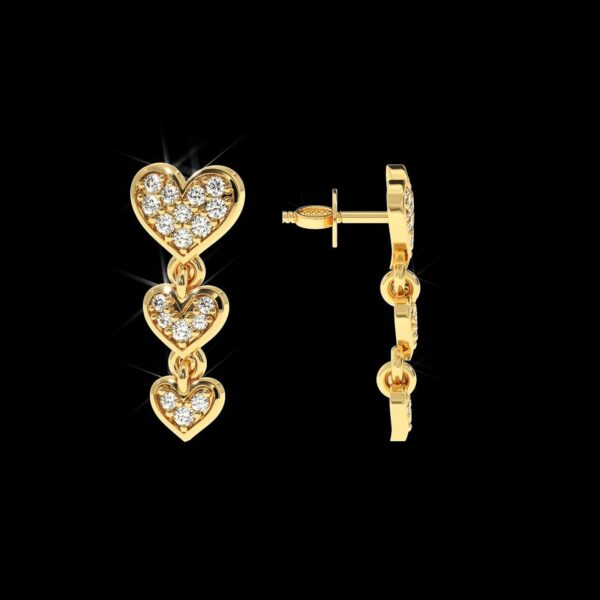 Heart Drop Style Earring Made In 18 / 14 / 10 KT Gold Embellished With Certified Lab Diamonds For Anniversary And Birthday Gift For Her